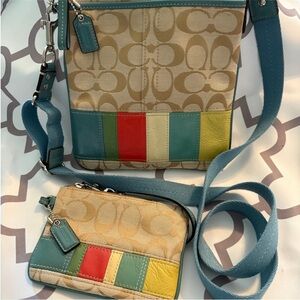 Coach Heritage Multi-Color Signature Jacquard Swingpack w/ Matching Wristlet